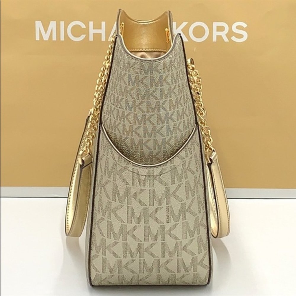 MICHAEL KORS LARGE X CHAIN SHOULDER TOTE BAG PALE GOLD COLOR - Picture 8 of 16